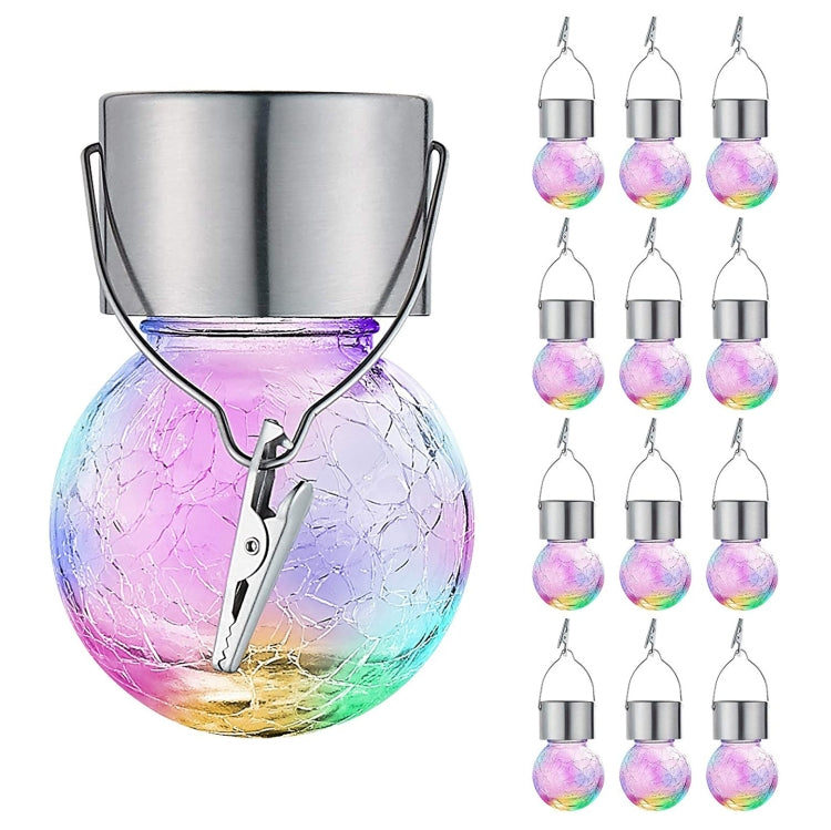 12 PCS Crackle Ball โคมไฟระย้าพลังงานแสงอาทิตย์สวนกลางแจ้ง Courtyard ไฟตกแต่งวันหยุดพร้อมคลิป, 12 PCS Crackle Ball White, 12 PCS Crackle Ball Warm, 12 PCS Crackle Ball Colorful