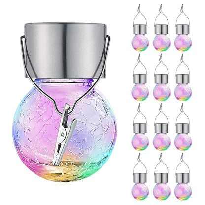 12 PCS Crackle Ball โคมไฟระย้าพลังงานแสงอาทิตย์สวนกลางแจ้ง Courtyard ไฟตกแต่งวันหยุดพร้อมคลิป, 12 PCS Crackle Ball White, 12 PCS Crackle Ball Warm, 12 PCS Crackle Ball Colorful
