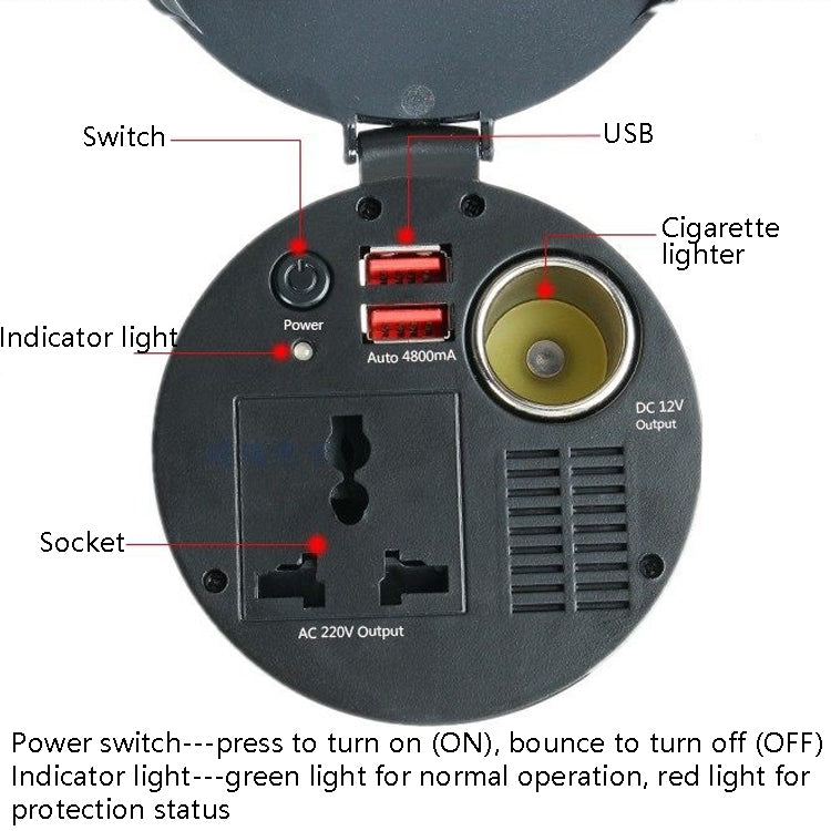 150W 12V ถึง 220V รถอินเวอร์เตอร์ Dual USB 2.1A Power Converter Booster, 150W 12V To 220V