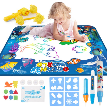 6614 ผืนผ้าใบวาดภาพน้ำสำหรับเด็ก Magic Graffiti Mat ขนาด: 100 x 80ซม, Blue Version, New Version