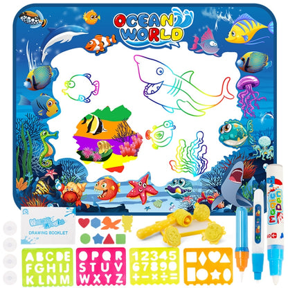 6614 ผืนผ้าใบวาดภาพน้ำสำหรับเด็ก Magic Graffiti Mat ขนาด: 100 x 80ซม, Blue Version, New Version