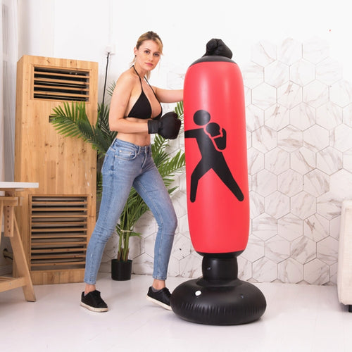 หนาฟิตเนสผู้ใหญ่เด็กแนวตั้ง Inflatable Non-Tumbler มวยคอลัมน์ Inflatable Venting Angry Boxing Sandbag, 1.6m Red, 1.6m Black