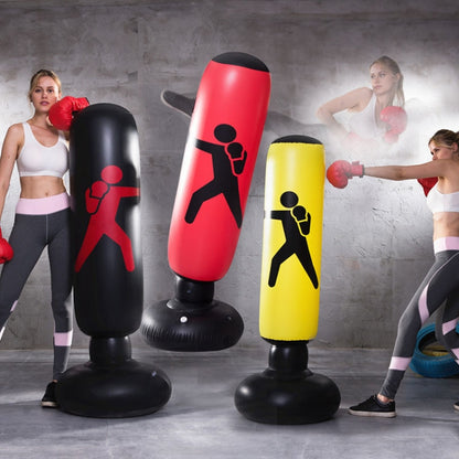 หนาฟิตเนสผู้ใหญ่เด็กแนวตั้ง Inflatable Non-Tumbler มวยคอลัมน์ Inflatable Venting Angry Boxing Sandbag, 1.6m Red, 1.6m Black