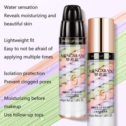 MENGXILAN คอนซีลเลอร์แต่งหน้าติดทนนานป้องกันเหงื่อ Brightening ครีมแยกสามสี, Isolation 40g, Isolation+Sunscreen