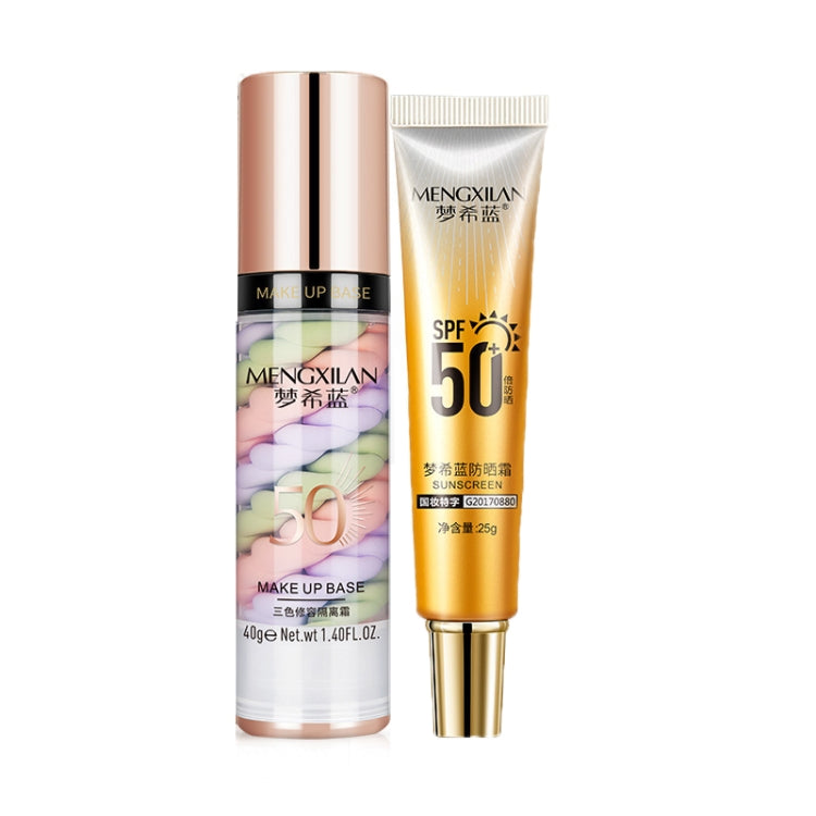 MENGXILAN คอนซีลเลอร์แต่งหน้าติดทนนานป้องกันเหงื่อ Brightening ครีมแยกสามสี, Isolation 40g, Isolation+Sunscreen