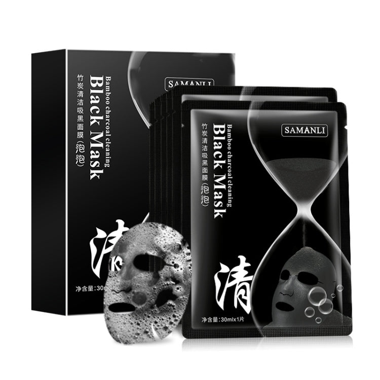 SAMANLI Bubble Mask มอยส์เจอร์ไรเซอร์และให้ความชุ่มชื่นแก่รูขุมขน Bamboo Charcoal คลีนซิ่งแบล็คมาส์ก