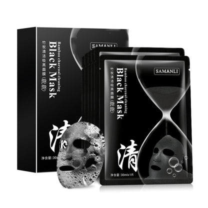 SAMANLI Bubble Mask มอยส์เจอร์ไรเซอร์และให้ความชุ่มชื่นแก่รูขุมขน Bamboo Charcoal คลีนซิ่งแบล็คมาส์ก