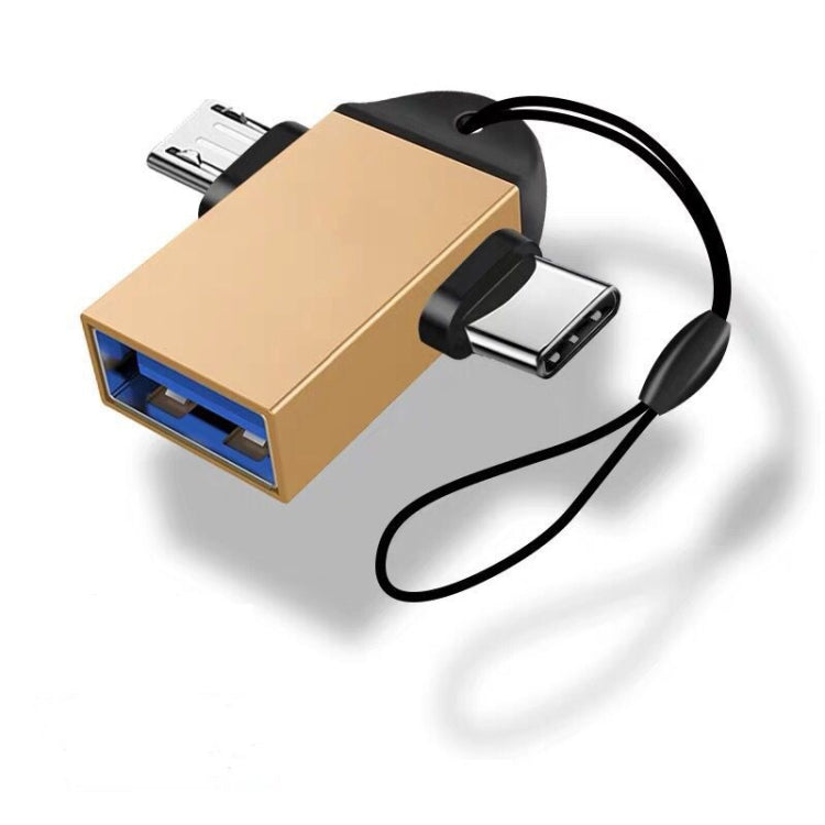 10 PCS LI-09 USB 3.0 หญิงเป็น USB-C / Type-C + Micro USB ชายอะแดปเตอร์ OTG มัลติฟังก์ชั่นพร้อมเชือกเส้นเล็ก