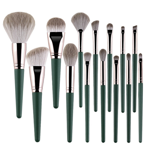แปรงแต่งหน้าด้ามไม้นุ่ม เครื่องมือเสริมความงาม, 14 PCS Brush, With Strap Brush Bag, With Brush Bucket