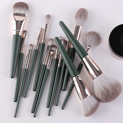 แปรงแต่งหน้าด้ามไม้นุ่ม เครื่องมือเสริมความงาม, 14 PCS Brush, With Strap Brush Bag, With Brush Bucket