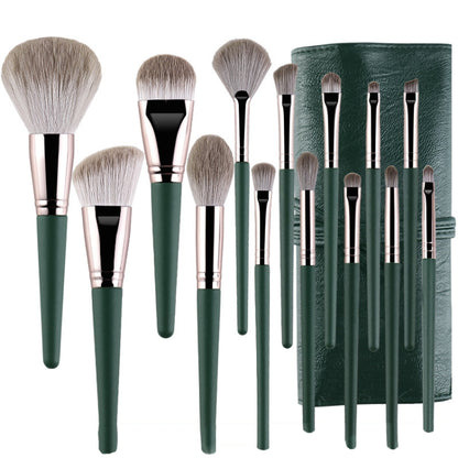 แปรงแต่งหน้าด้ามไม้นุ่ม เครื่องมือเสริมความงาม, 14 PCS Brush, With Strap Brush Bag, With Brush Bucket