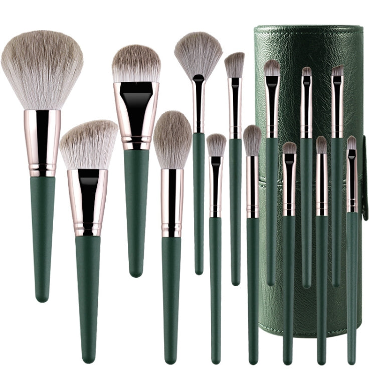 แปรงแต่งหน้าด้ามไม้นุ่ม เครื่องมือเสริมความงาม, 14 PCS Brush, With Strap Brush Bag, With Brush Bucket
