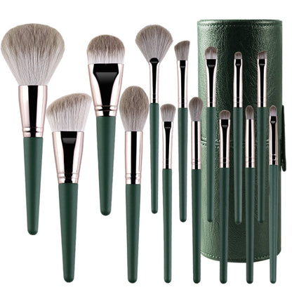 แปรงแต่งหน้าด้ามไม้นุ่ม เครื่องมือเสริมความงาม, 14 PCS Brush, With Strap Brush Bag, With Brush Bucket