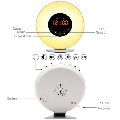นาฬิกาปลุกแสงพระอาทิตย์ขึ้นและพระอาทิตย์ตกจำลองพร้อมวิทยุ FM, US Plug, EU Plug, UK Plug, AU Plug