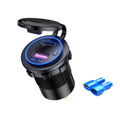 รถยนต์รถจักรยานยนต์เรือดัดแปลงเครื่องชาร์จ USB กันน้ำ PD + QC3.0 ชาร์จเร็ว, Blue Light With Terminal, Red Light With Terminal, Green Light With Terminal, Blue Light With 60cm Line, Red Light With 60cm Line, Green Light With 60cm Line