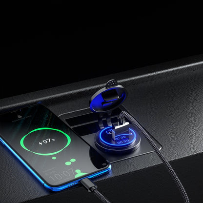 รถยนต์รถจักรยานยนต์เรือดัดแปลงเครื่องชาร์จ USB กันน้ำ PD + QC3.0 ชาร์จเร็ว, Blue Light With Terminal, Red Light With Terminal, Green Light With Terminal, Blue Light With 60cm Line, Red Light With 60cm Line, Green Light With 60cm Line
