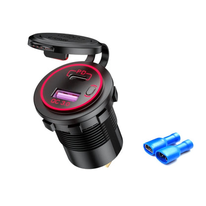 รถยนต์รถจักรยานยนต์เรือดัดแปลงเครื่องชาร์จ USB กันน้ำ PD + QC3.0 ชาร์จเร็ว, Blue Light With Terminal, Red Light With Terminal, Green Light With Terminal, Blue Light With 60cm Line, Red Light With 60cm Line, Green Light With 60cm Line