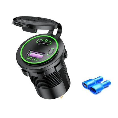 รถยนต์รถจักรยานยนต์เรือดัดแปลงเครื่องชาร์จ USB กันน้ำ PD + QC3.0 ชาร์จเร็ว, Blue Light With Terminal, Red Light With Terminal, Green Light With Terminal, Blue Light With 60cm Line, Red Light With 60cm Line, Green Light With 60cm Line