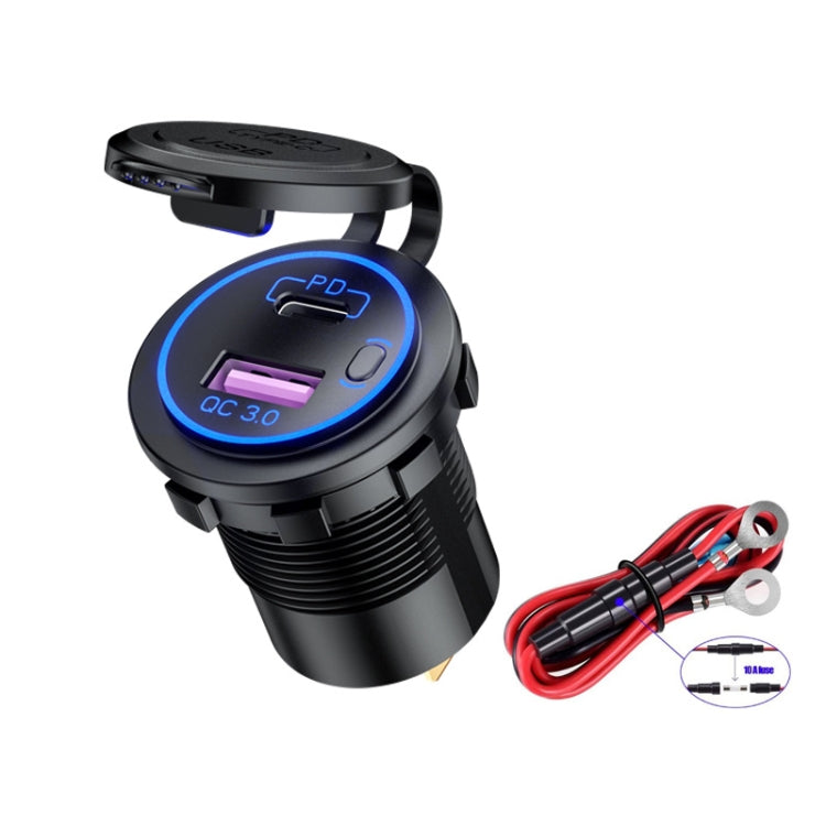 รถยนต์รถจักรยานยนต์เรือดัดแปลงเครื่องชาร์จ USB กันน้ำ PD + QC3.0 ชาร์จเร็ว, Blue Light With Terminal, Red Light With Terminal, Green Light With Terminal, Blue Light With 60cm Line, Red Light With 60cm Line, Green Light With 60cm Line