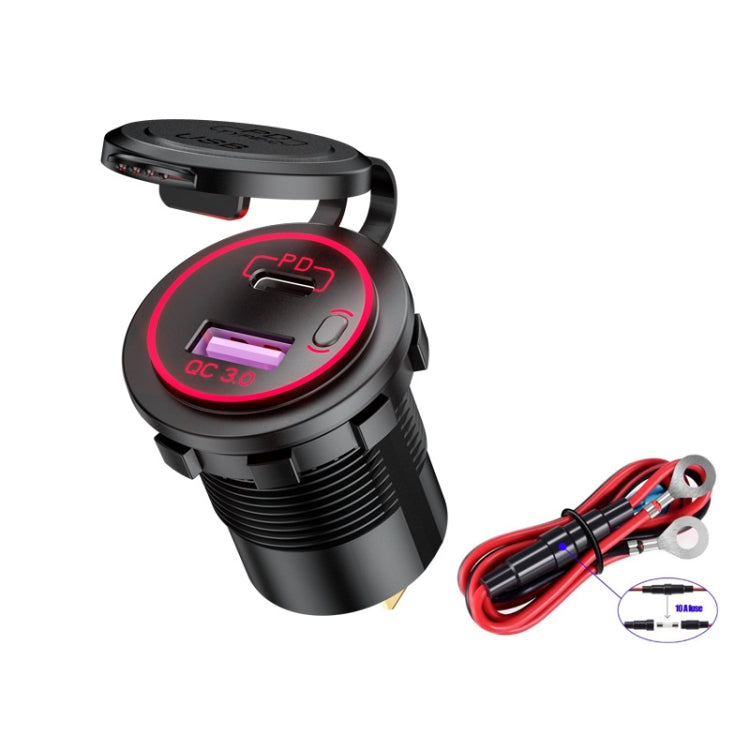 รถยนต์รถจักรยานยนต์เรือดัดแปลงเครื่องชาร์จ USB กันน้ำ PD + QC3.0 ชาร์จเร็ว, Blue Light With Terminal, Red Light With Terminal, Green Light With Terminal, Blue Light With 60cm Line, Red Light With 60cm Line, Green Light With 60cm Line