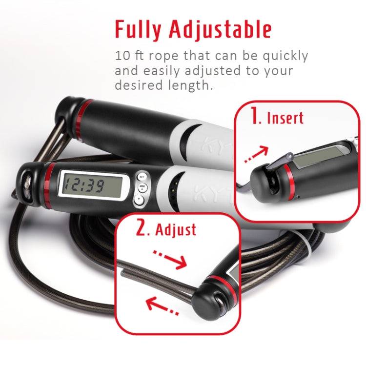 KYTO 2106B รุ่นมีสายแคลอรี่นับอิเล็กทรอนิกส์ข้ามเชือก ผู้ใหญ่ การออกกำลังกาย Timing ข้ามเชือก, with Steel Wire Rope (Black Gray), with 2 Steel Wire Ropes (Black Gray)
