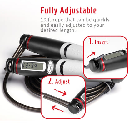 KYTO 2106B รุ่นมีสายแคลอรี่นับอิเล็กทรอนิกส์ข้ามเชือก ผู้ใหญ่ การออกกำลังกาย Timing ข้ามเชือก, with Steel Wire Rope (Black Gray), with 2 Steel Wire Ropes (Black Gray)