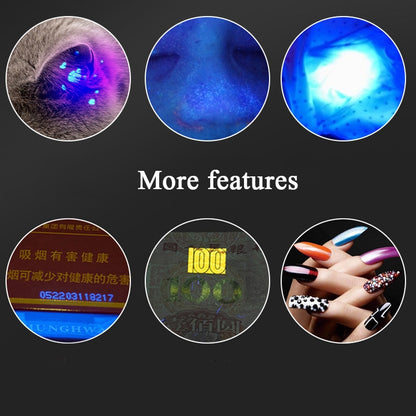 USB ชาร์จเลเซอร์รูปแบบไฟฉายแมวตลกพร้อมโคมไฟตรวจจับแสงสีม่วงของไม้, Funny Cat Flashlight