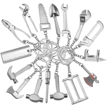 10 ชิ้นเครื่องมือพวงกุญแจโลหะจี้พวงกุญแจรถ, H-540 Activity Wrench, H-389 Hex Wrench, H-391 Glossy Ax, H-388 Thread Ax, H-395 Double Head Wrench, H-405 Double Row Saw, H-402 Hand Saw, H-541 Crooked Nose Pliers, H-399 Pliers, X-396 Vise, H-556 Shovel    ...