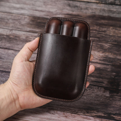 CF5003 Outdoor Travel แบบพกพาซิการ์ Humidor หนังซิการ์สามารถเก็บซิการ์ 3 ชิ้น, CF5003