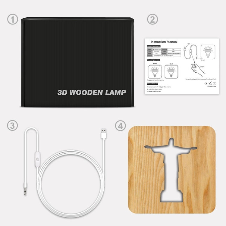 FS-T1971W 2.5W พระเยซูบาทหลวงโคมไฟตั้งโต๊ะ USB ไม้เนื้อแข็งกลวงไฟกลางคืน, Jesus Pastor
