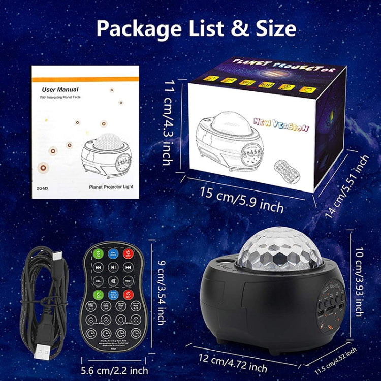 DQ-M3 LED หมุนแสงดาวบนท้องฟ้าเพลงบลูทูธดาวเคราะห์มหาสมุทรโปรเจคเตอร์รองรับการ์ด TF, สไตล์:, USB + Bluetooth, Battery + Bluetooth