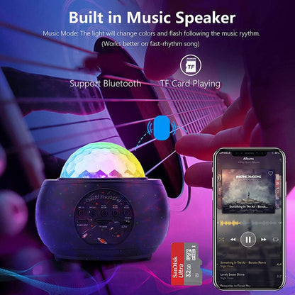 DQ-M3 LED หมุนแสงดาวบนท้องฟ้าเพลงบลูทูธดาวเคราะห์มหาสมุทรโปรเจคเตอร์รองรับการ์ด TF, สไตล์:, USB + Bluetooth, Battery + Bluetooth