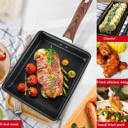 JBY-6658 กระทะขนาดเล็ก Tamagoyaki Pan Maifanshi กระทะทอดแบบไม่ติดกระทะ Square Omelette Pan, ขนาด:, Small (Imitation Wood Grain Handle)