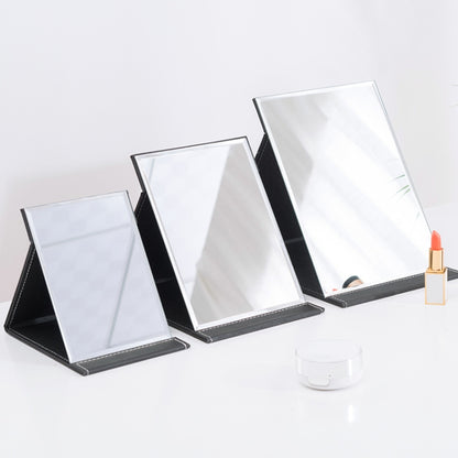 3 PCS พับแบบพกพากระจกแต่งหน้าความละเอียดสูง PU หนังเดสก์ท็อปโต๊ะเครื่องแป้งกระจก ขนาด:, Extra Large (Black), Extra Large (White), Large (Black), Medium (Black)
