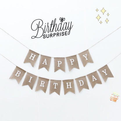 2 PCS Swallowtail Burlap ธงวันเกิดปีแรก Mori Series Party Flags, Burlap Triangle Flag