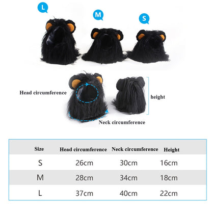 2 PCS สัตว์เลี้ยงสุนัขแมวสิงโตเทียม Headgear Headdress หมวกวิกผม, S, L