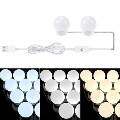 3 อุณหภูมิสีกระจกโคมไฟหน้า USB Simple Bathroom หลอดไฟแต่งหน้า, 2 LEDs, 6 LEDs, 10 LEDs, 14 LEDs
