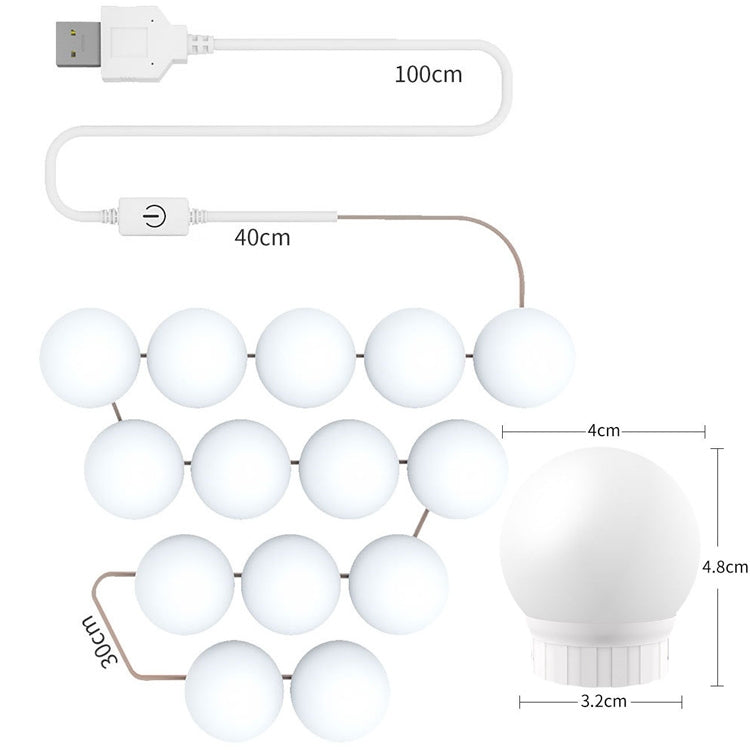 3 อุณหภูมิสีกระจกโคมไฟหน้า USB Simple Bathroom หลอดไฟแต่งหน้า, 2 LEDs, 6 LEDs, 10 LEDs, 14 LEDs