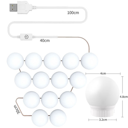 3 อุณหภูมิสีกระจกโคมไฟหน้า USB Simple Bathroom หลอดไฟแต่งหน้า, 2 LEDs, 6 LEDs, 10 LEDs, 14 LEDs