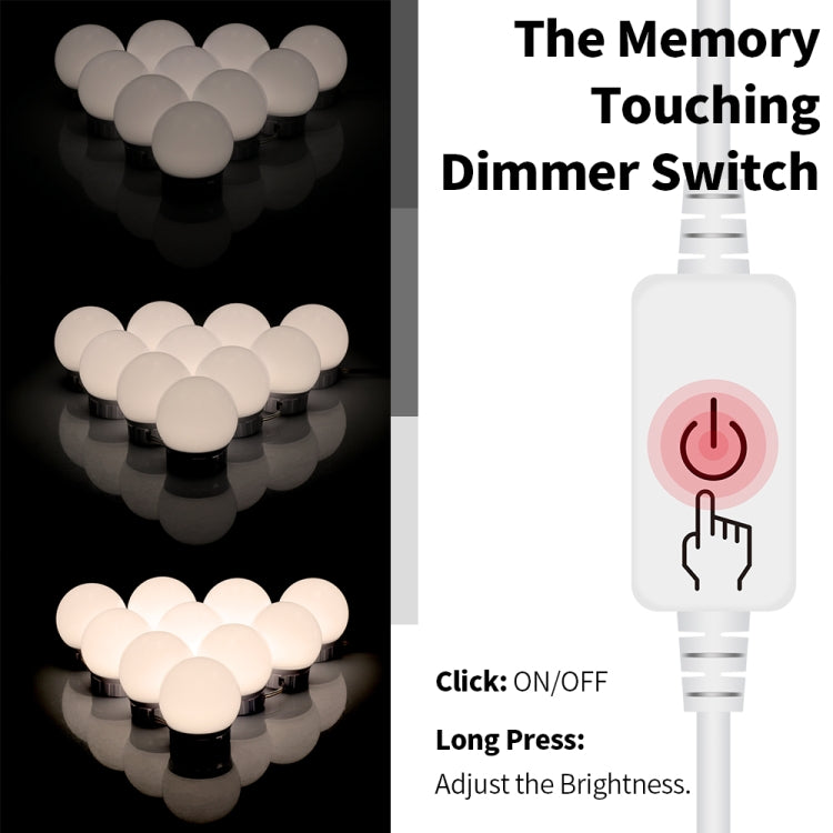 3 อุณหภูมิสีกระจกโคมไฟหน้า USB Simple Bathroom หลอดไฟแต่งหน้า, 2 LEDs, 6 LEDs, 10 LEDs, 14 LEDs