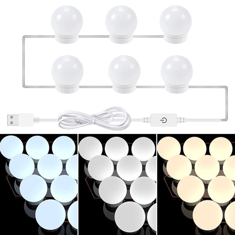 3 อุณหภูมิสีกระจกโคมไฟหน้า USB Simple Bathroom หลอดไฟแต่งหน้า, 2 LEDs, 6 LEDs, 10 LEDs, 14 LEDs