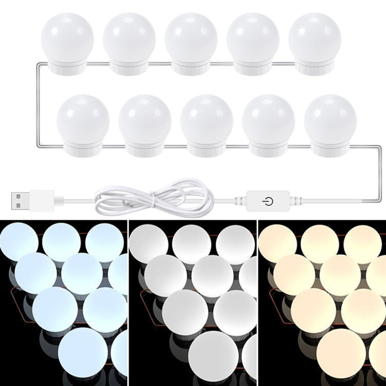 3 อุณหภูมิสีกระจกโคมไฟหน้า USB Simple Bathroom หลอดไฟแต่งหน้า, 2 LEDs, 6 LEDs, 10 LEDs, 14 LEDs