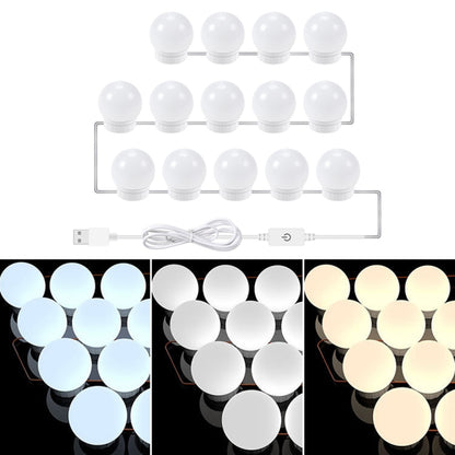 3 อุณหภูมิสีกระจกโคมไฟหน้า USB Simple Bathroom หลอดไฟแต่งหน้า, 2 LEDs, 6 LEDs, 10 LEDs, 14 LEDs