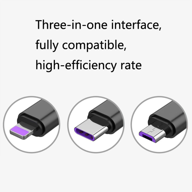 2 PCS ZZ034 USB To 8 Pin + USB-C / Type-C + Micro USB 3 In 1 Fast Charging Cable, สไตล์:, 5A Super Fast-Black, Mini-Silver, Mini-Red, Mini-Blue, Mini-Black
