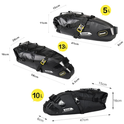 Rhinowalk RK19511 กระเป๋าท้ายอานจักรยานกันน้ำแบบเต็มกระเป๋าจักรยานถนนความจุขนาดใหญ่, RK19511 Black 10L, RK19512 Black 5L, RK19513 Black 13L