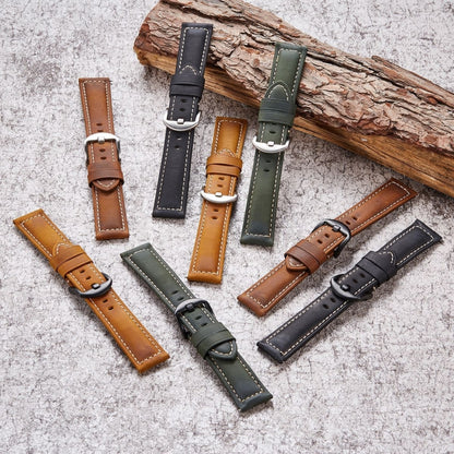 สายนาฬิกาสมาร์ทรีลีสด่วน Crazy Horse Leather Retro สำหรับ Samsung Huawei ขนาด:, 20mm  (Dark Brown Black Buckle), 20mm (Deep Brown Silver Buckle), 20mm (Light Brown Black Buckle), 20mm (Light Brown Silver Buckle), 20mm (Black And Black Buckle)          ...