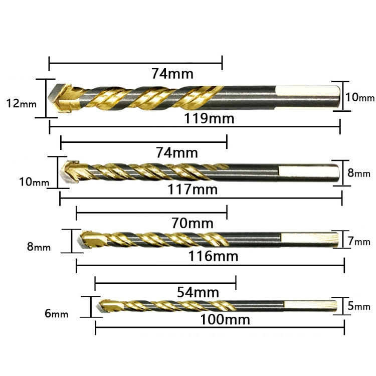 ดอกสว่านคิงชุบไททาเนียม อิฐพอร์ซเลน สว่านเจาะอิฐแก้ว เจาะสามเหลี่ยมบิด, 6mm, 8mm, 10mm, 12mm, 6mm+8mm+10mm+12mm, 6mm+6mm+8mm+10mm+12mm