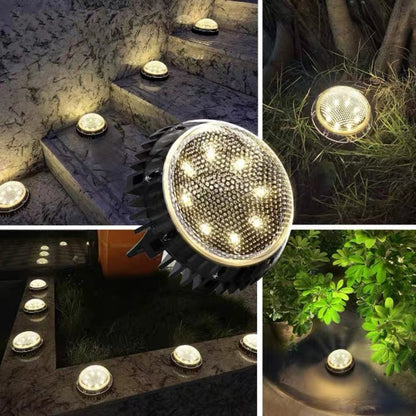 ไฟ LED 8 ดวงพลังงานแสงอาทิตย์แบบวงกลมใต้ดินไฟสนามหญ้ากันน้ำกลางแจ้ง, สีอ่อน:, White Light