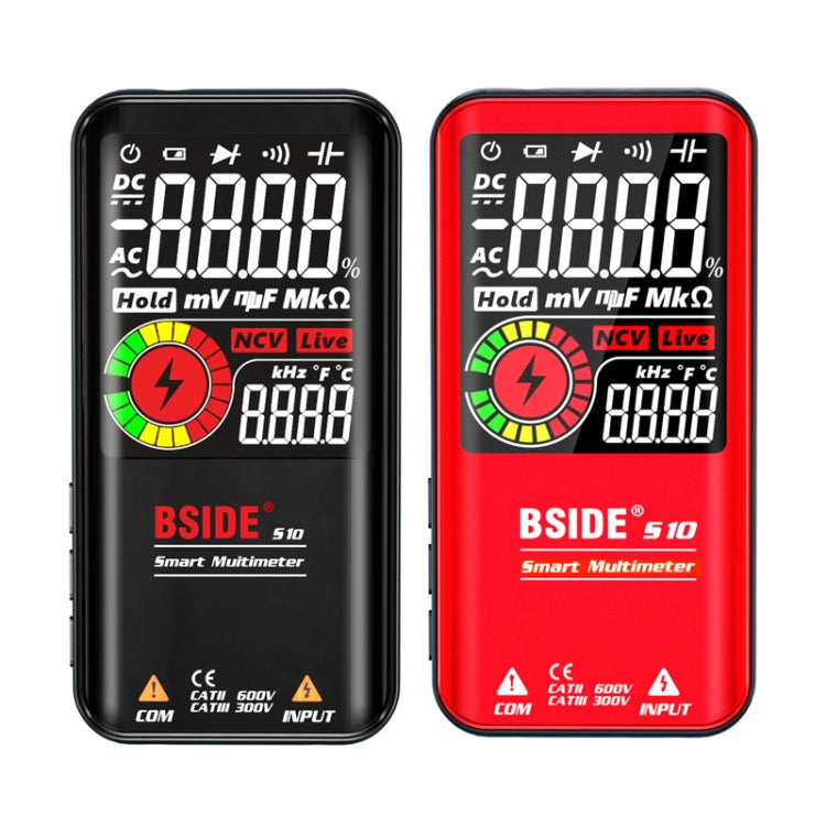 BSIDE มัลติมิเตอร์แบบดิจิตอล 9999 นับจอแสดงผลสี LCD DC AC แรงดันไฟฟ้า Capacitance Diode Meter, S10 Dry Battery Version (Black), S10 Dry Battery Version (Red), S11 Recharge Version (Black), S11 Recharge Version (Red)