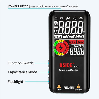 BSIDE มัลติมิเตอร์แบบดิจิตอล 9999 นับจอแสดงผลสี LCD DC AC แรงดันไฟฟ้า Capacitance Diode Meter, S10 Dry Battery Version (Black), S10 Dry Battery Version (Red), S11 Recharge Version (Black), S11 Recharge Version (Red)